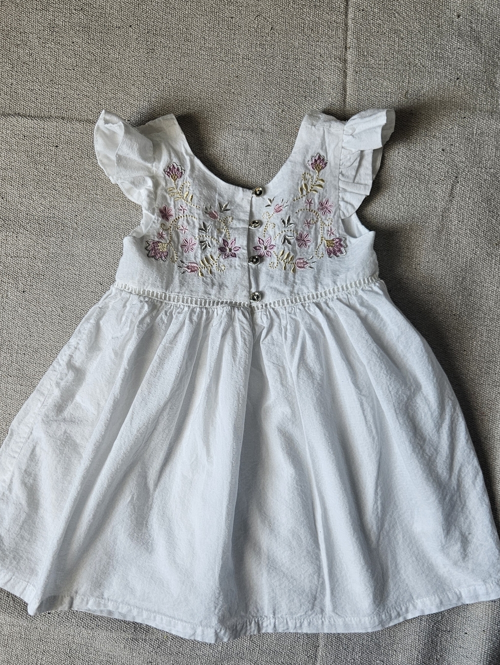 White Embroidered Flutter-Sleeve Toddler Dress 2T